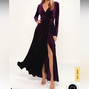 Plum Purple Velvet Wrap Maxi Dress